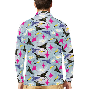 Stingray Pattern Print Design 01 Men's Long Sleeve Polo Shirt