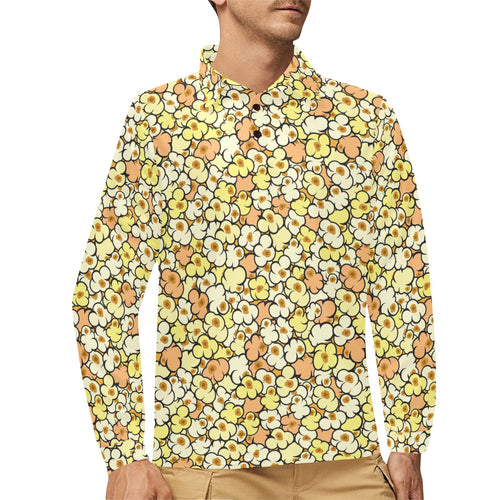 Popcorn Pattern Print Design 03 Men's Long Sleeve Polo Shirt