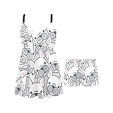 Cute french bulldog head pattern Chest Sexy Pleated Two Piece Swim Dress