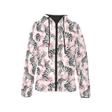 Zebra pink flower background Women's Padded Hooded Jacket