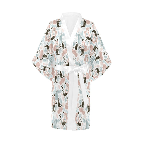 cute mermaid pattern Women's Short Kimono Robe