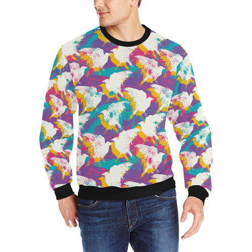 Colorful crow illustration pattern Men's Crew Neck Sweatshirt
