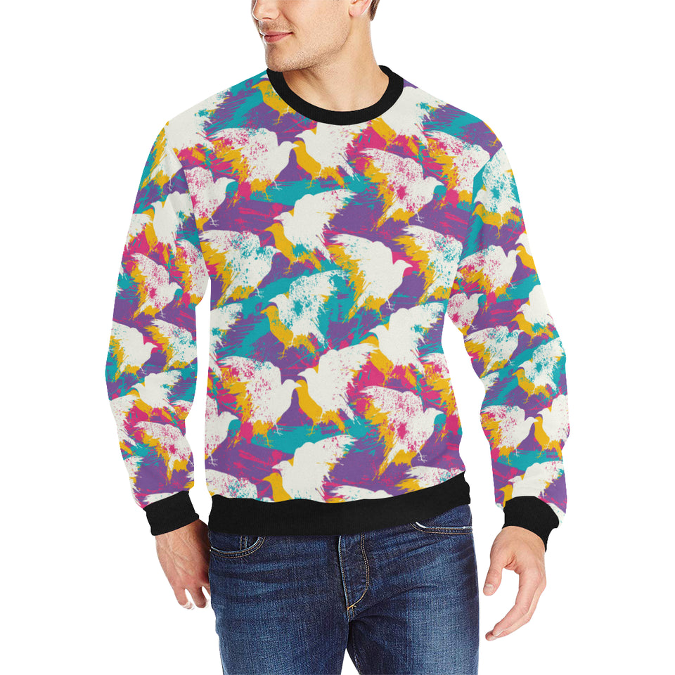 Colorful crow illustration pattern Men's Crew Neck Sweatshirt