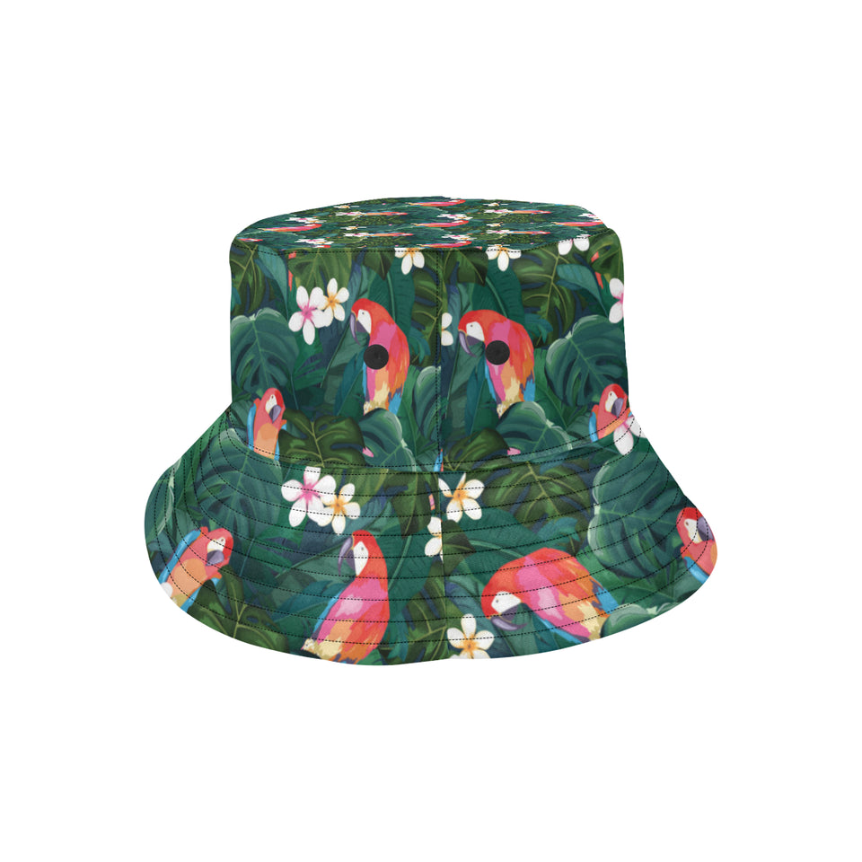 Parrot Palm tree leaves flower hibiscus pattern Unisex Bucket Hat