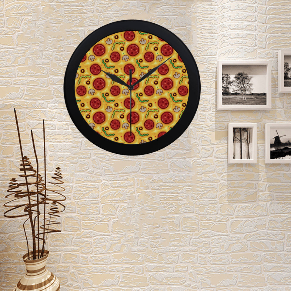 Pizza texture pattern Elegant Black Wall Clock