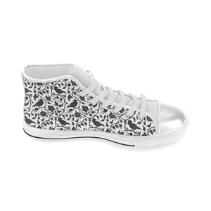 Crow dark floral pattern Women's High Top Canvas Shoes White