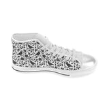 Crow dark floral pattern Women's High Top Canvas Shoes White
