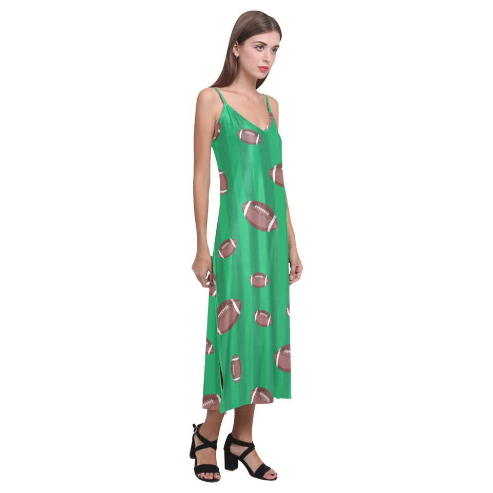 American football ball field background V-Neck Open Fork Long Dress