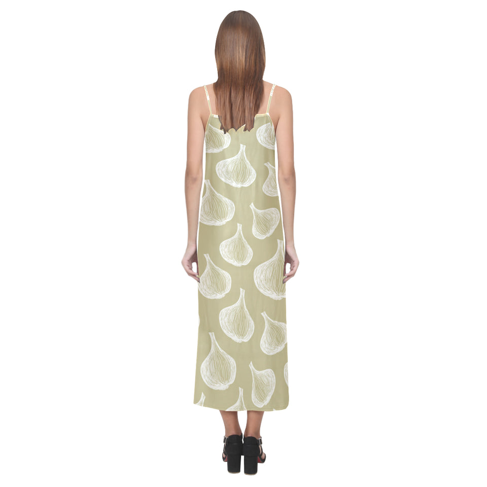 Garlic design pattern V-Neck Open Fork Long Dress