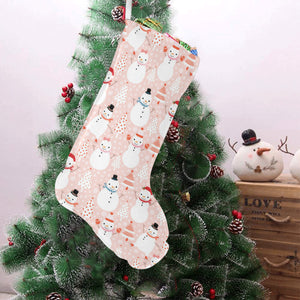 Cute snowman christmas tree snowpink background Christmas Stocking