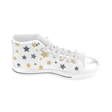 hand drawn gold black star pattern Men's High Top Canvas Shoes White