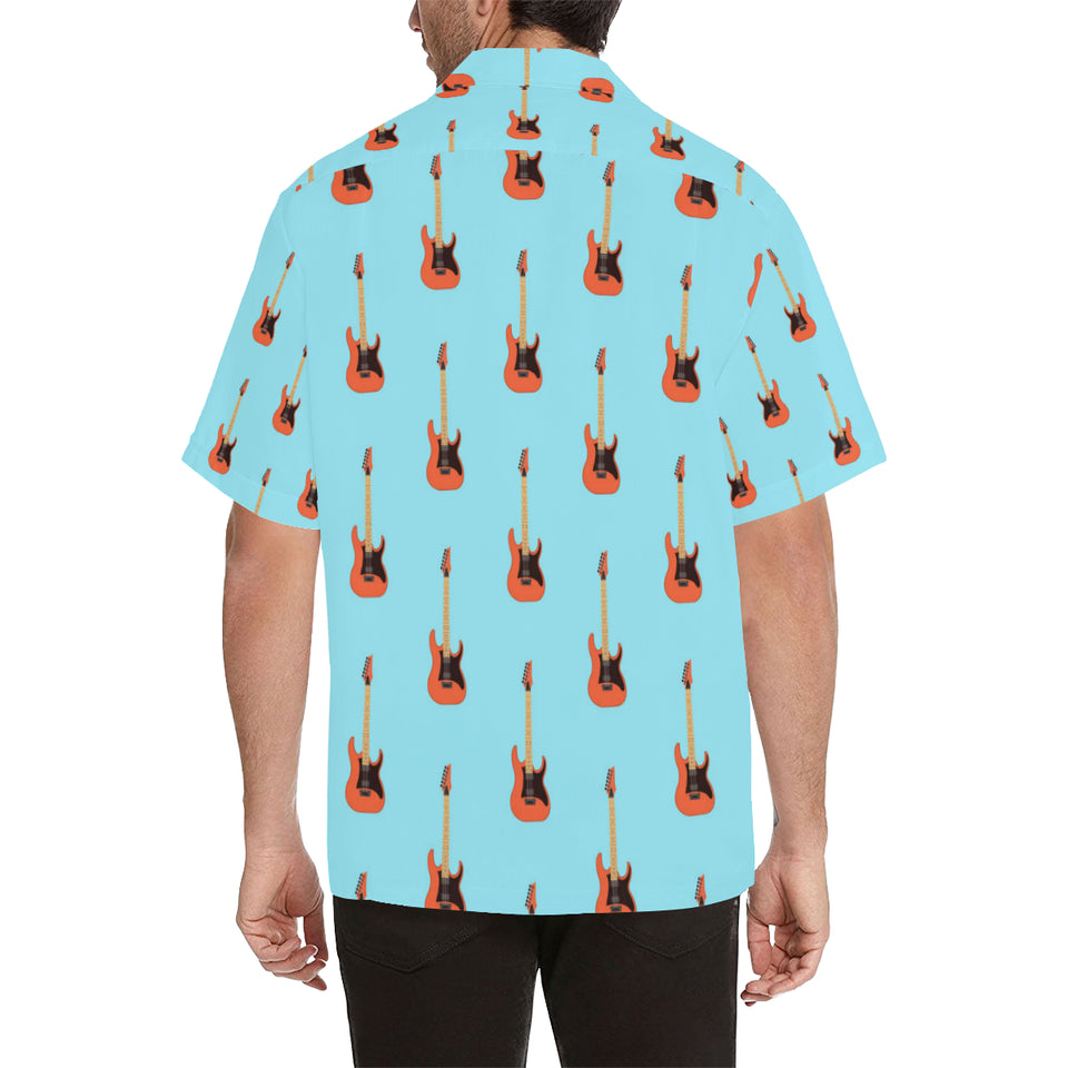 electric guitar pattern light blue background Men's All Over Print Hawaiian Shirt