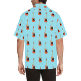 electric guitar pattern light blue background Men's All Over Print Hawaiian Shirt