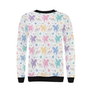 colorful unicorn rainbow heart pattern Women's Crew Neck Sweatshirt