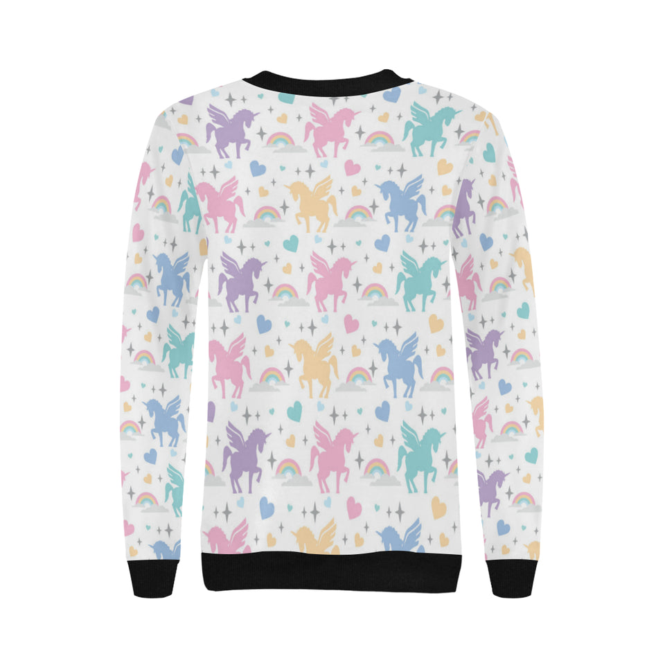 colorful unicorn rainbow heart pattern Women's Crew Neck Sweatshirt