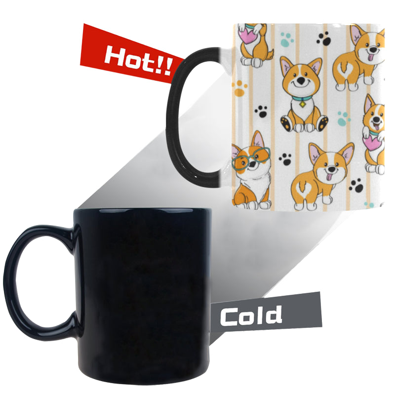 Cute dog corgi striped background pattern Morphing Mug Heat Changing Mug