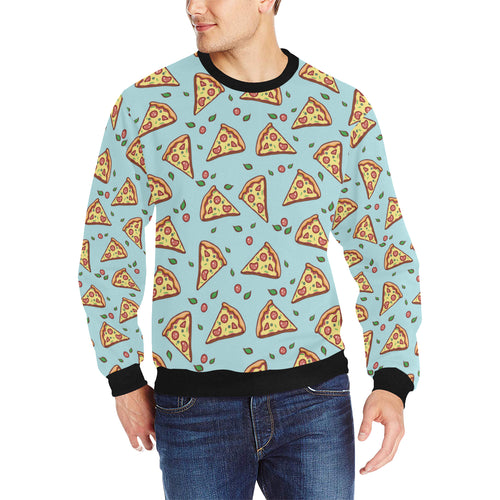 Hand drawn pizza blue background Men's Crew Neck Sweatshirt