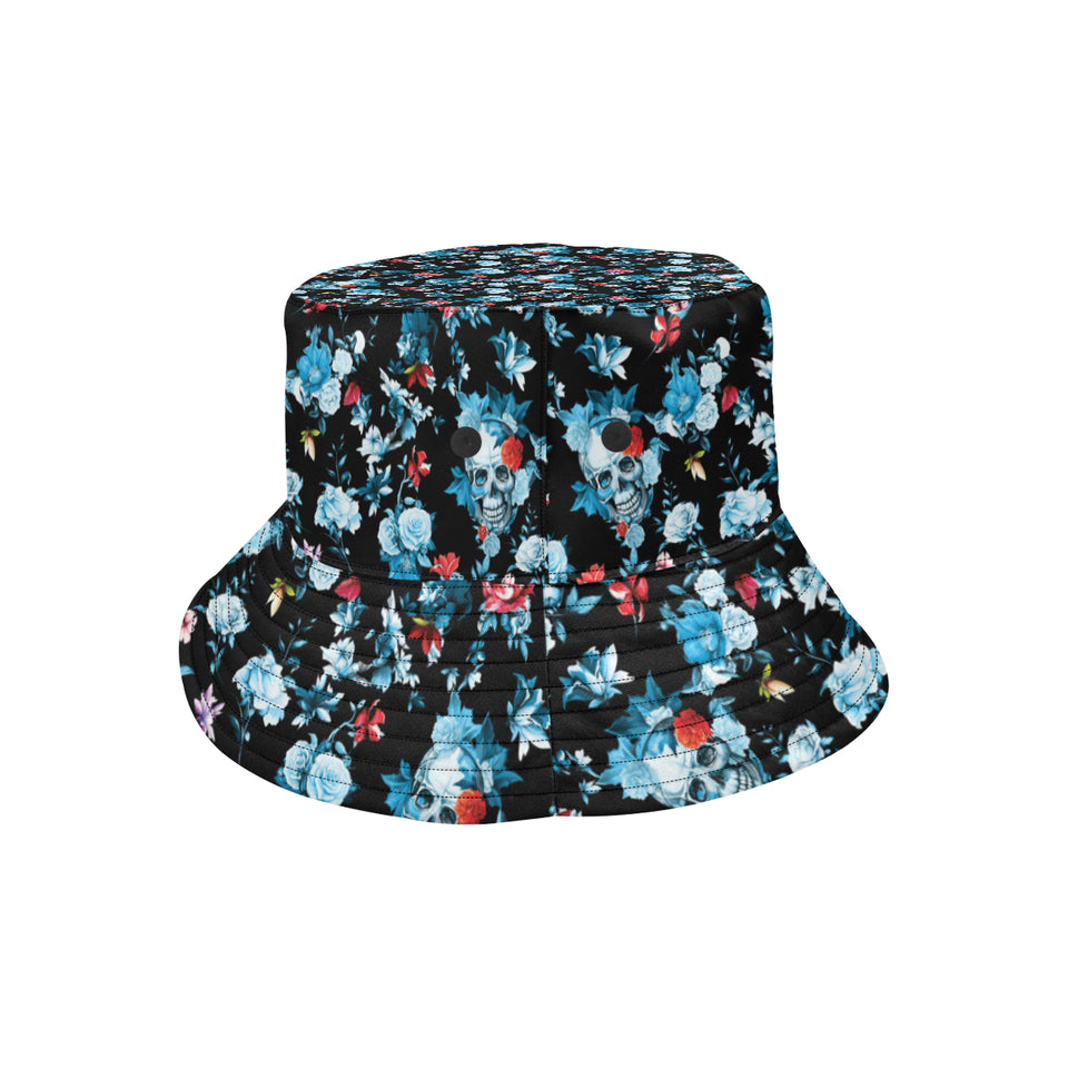 Skull flower roses leave pattern Unisex Bucket Hat