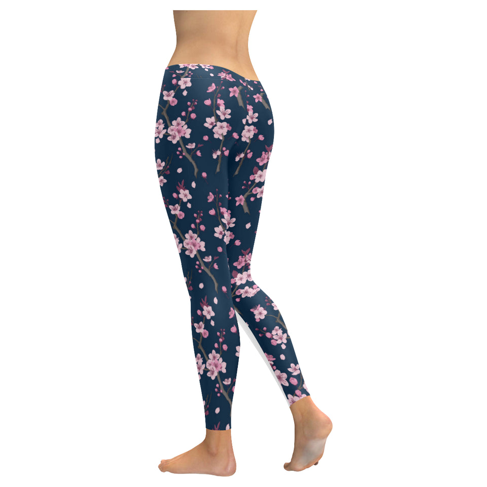 Pink sakura cherry blossom blue background Women's Legging Fulfilled In US