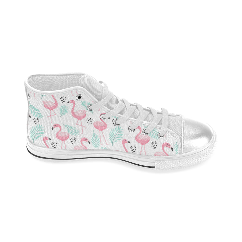 Cute flamingo pattern Women's High Top Canvas Shoes White