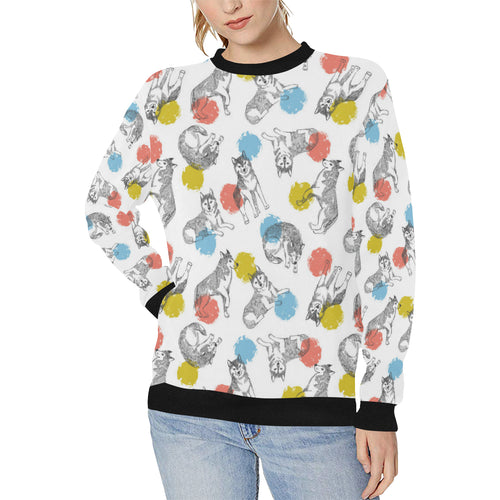 Siberian husky and colorful circle pattern Women's Crew Neck Sweatshirt