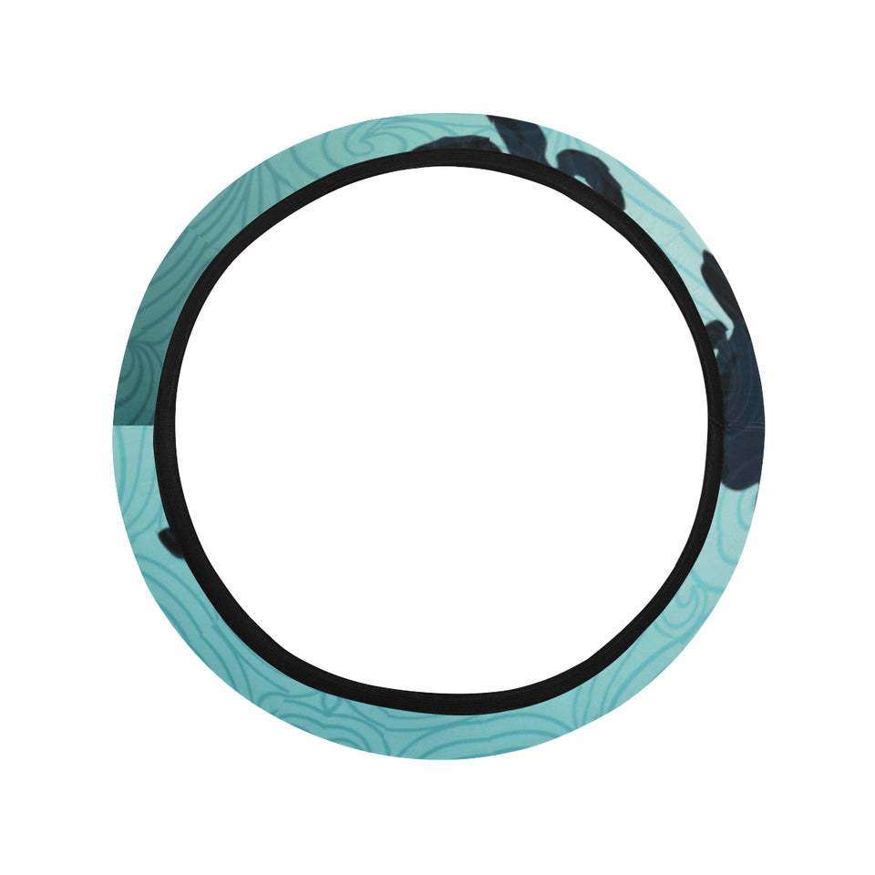 Sea turtle with blue ocean backgroud Car Steering Wheel Cover
