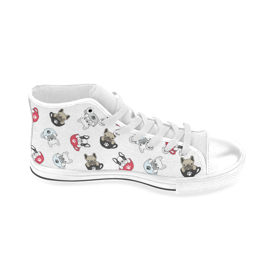 French bulldog cup paw pattern Men's High Top Canvas Shoes White