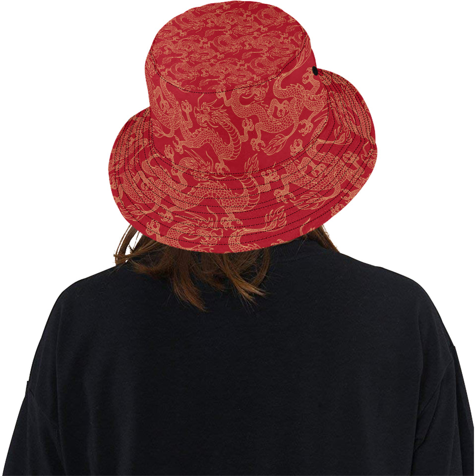 Gold dragons red background Unisex Bucket Hat