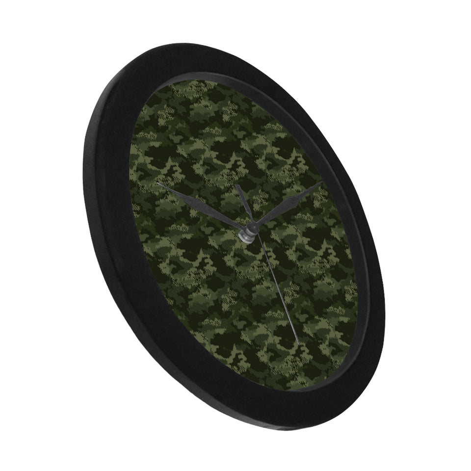 Digital Green camouflage pattern Elegant Black Wall Clock