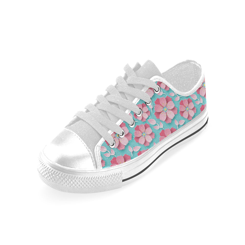 3D sakura cherry blossom pattern Men's Low Top Shoes White