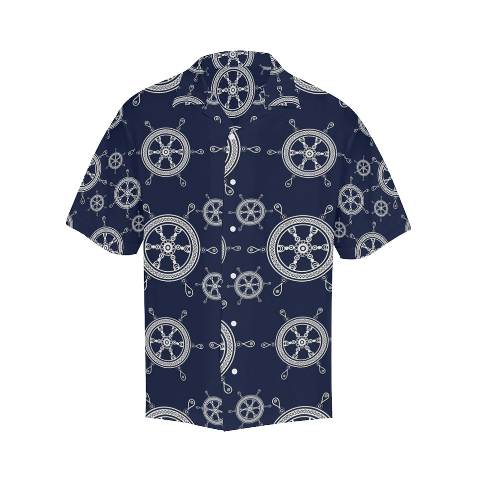 nautical steering wheel design pattern Men's All Over Print Hawaiian Shirt
