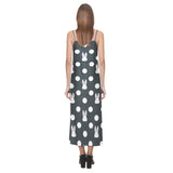Cute white rabbit polka dots black background V-Neck Open Fork Long Dress