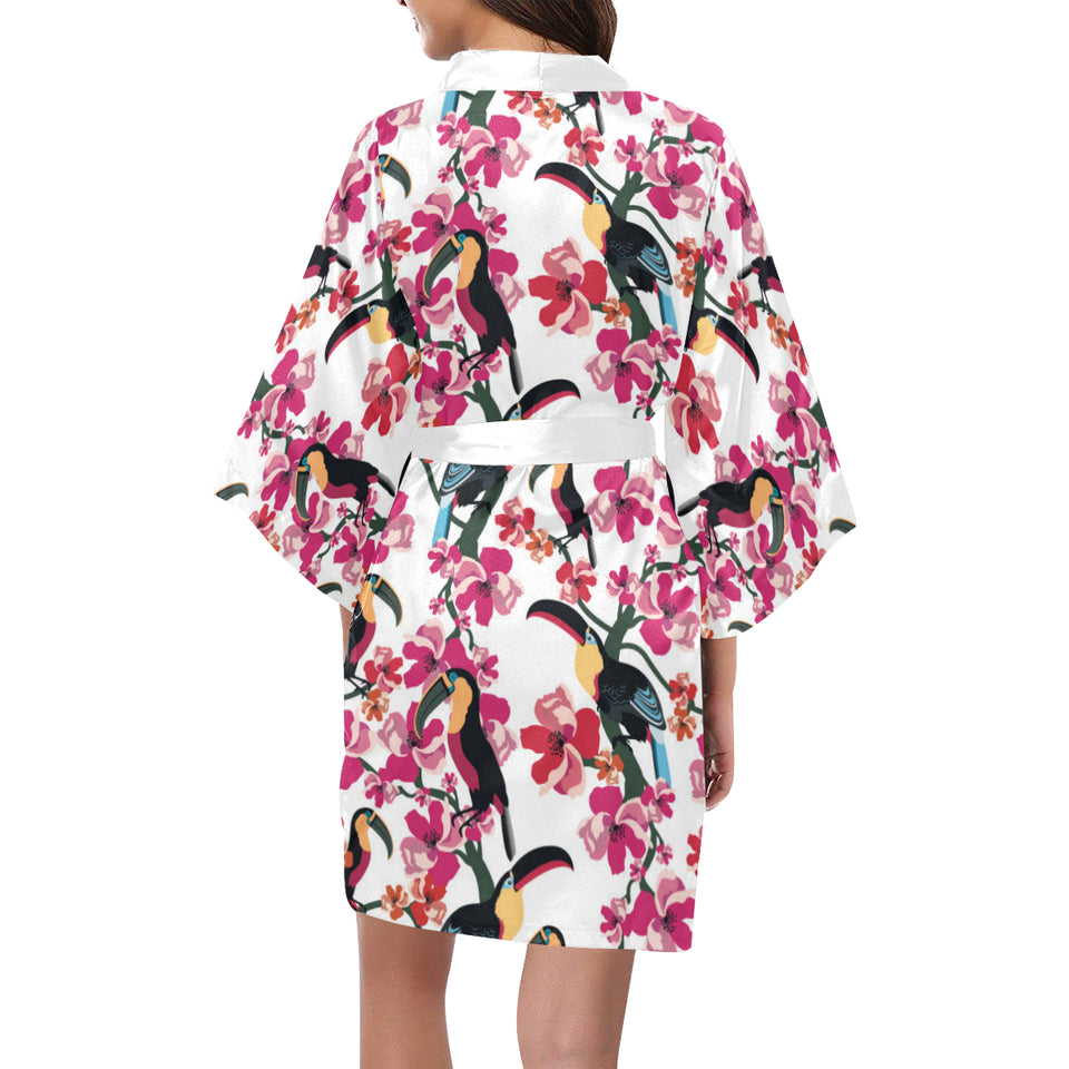 Toucan flower design pattern Women's Short Kimono Robe