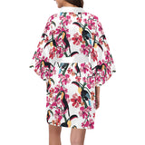 Toucan flower design pattern Women's Short Kimono Robe