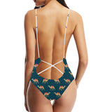 Camel pattern blue blackground Women's One-Piece Swimsuit