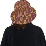 Hand drawn gold saxophone red background Unisex Bucket Hat
