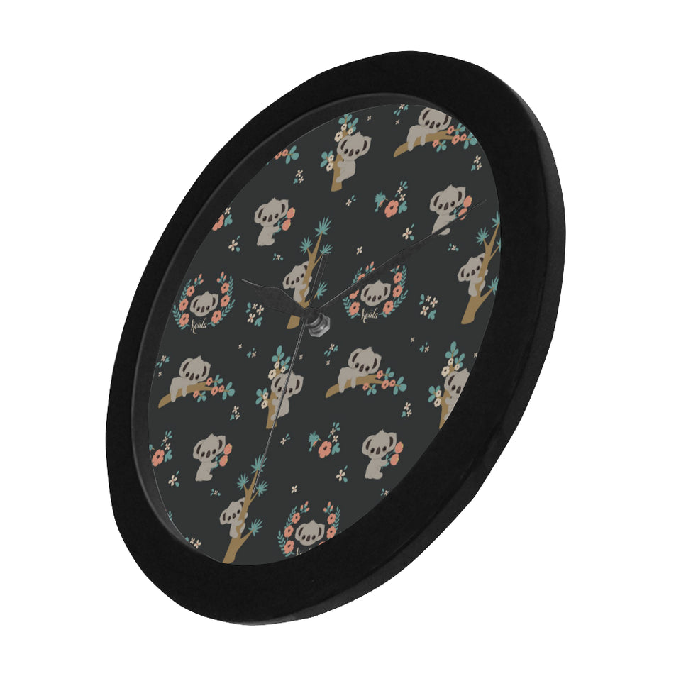 Cute koala pattern Elegant Black Wall Clock