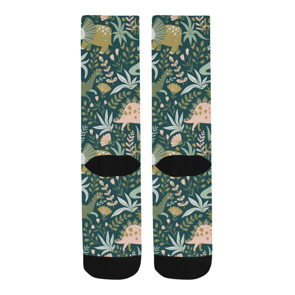 dinosaurs tropical leaves flower pattern Crew Socks
