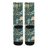 dinosaurs tropical leaves flower pattern Crew Socks