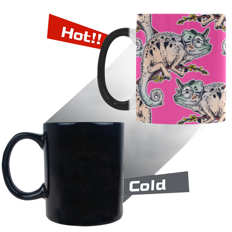 Chameleon lizard pattern pink background Morphing Mug Heat Changing Mug