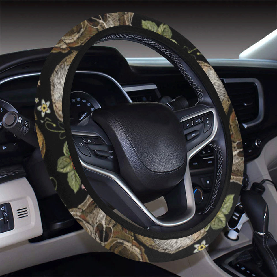 Skull rose humming bird flower pattern Car Steering Wheel Cover