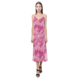 Beautiful dragonfly pink background V-Neck Open Fork Long Dress