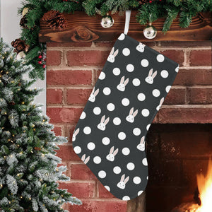 Cute white rabbit polka dots black background Christmas Stocking