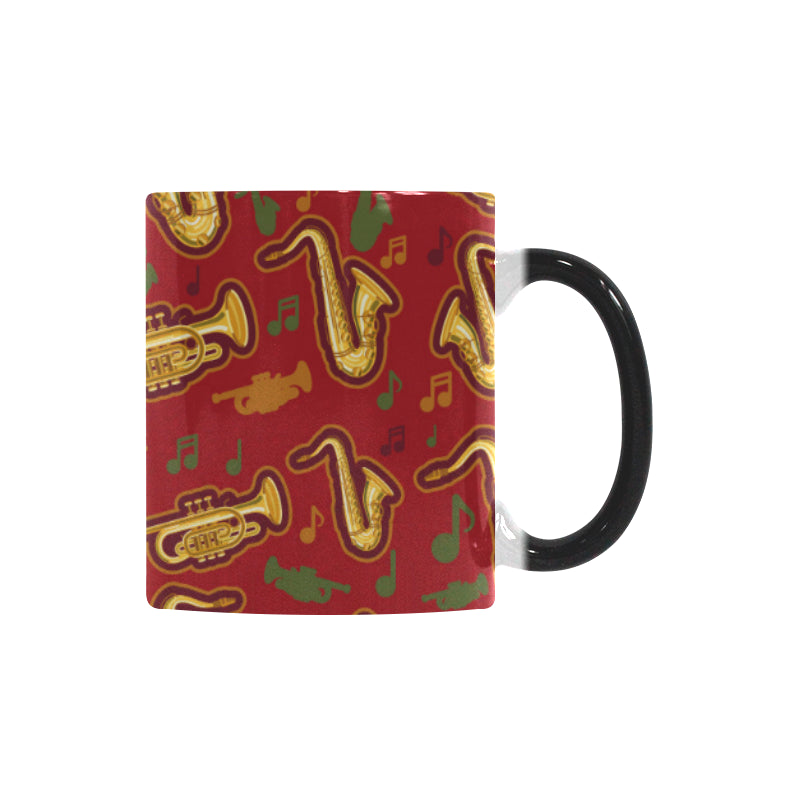 Saxophone cornet pattern red background Morphing Mug Heat Changing Mug