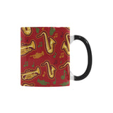 Saxophone cornet pattern red background Morphing Mug Heat Changing Mug