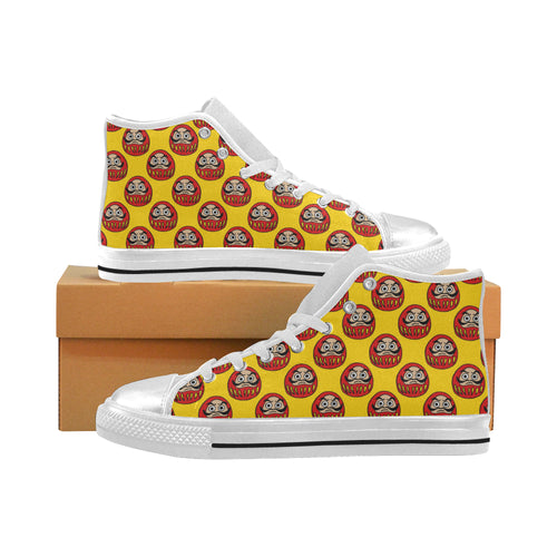 Daruma japanese wooden doll yellow background Women's High Top Canvas Shoes White