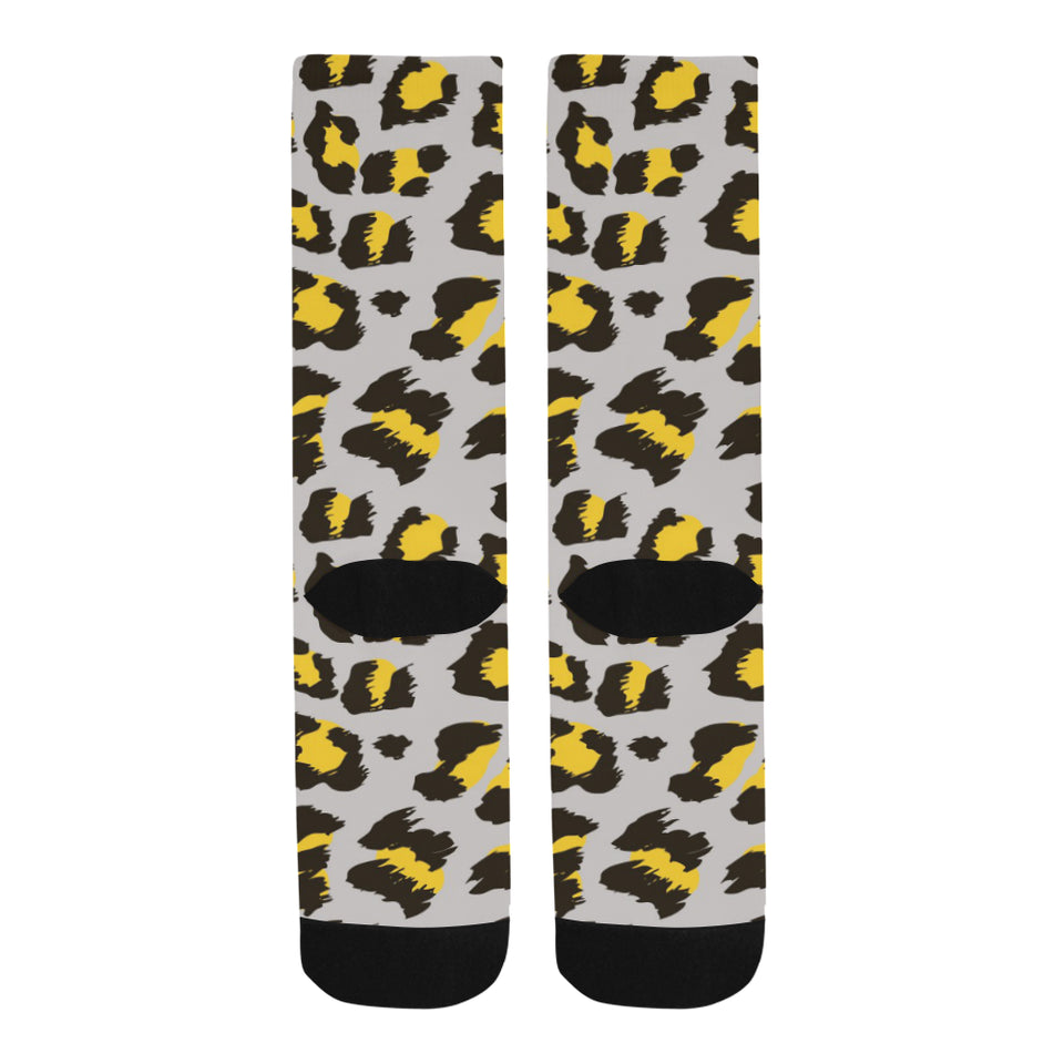 Gray Leopard print pattern Crew Socks