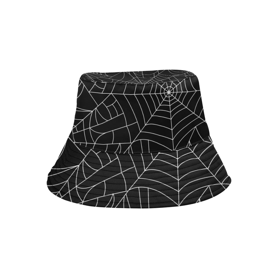 Spider web pattern Black background white cobweb Unisex Bucket Hat