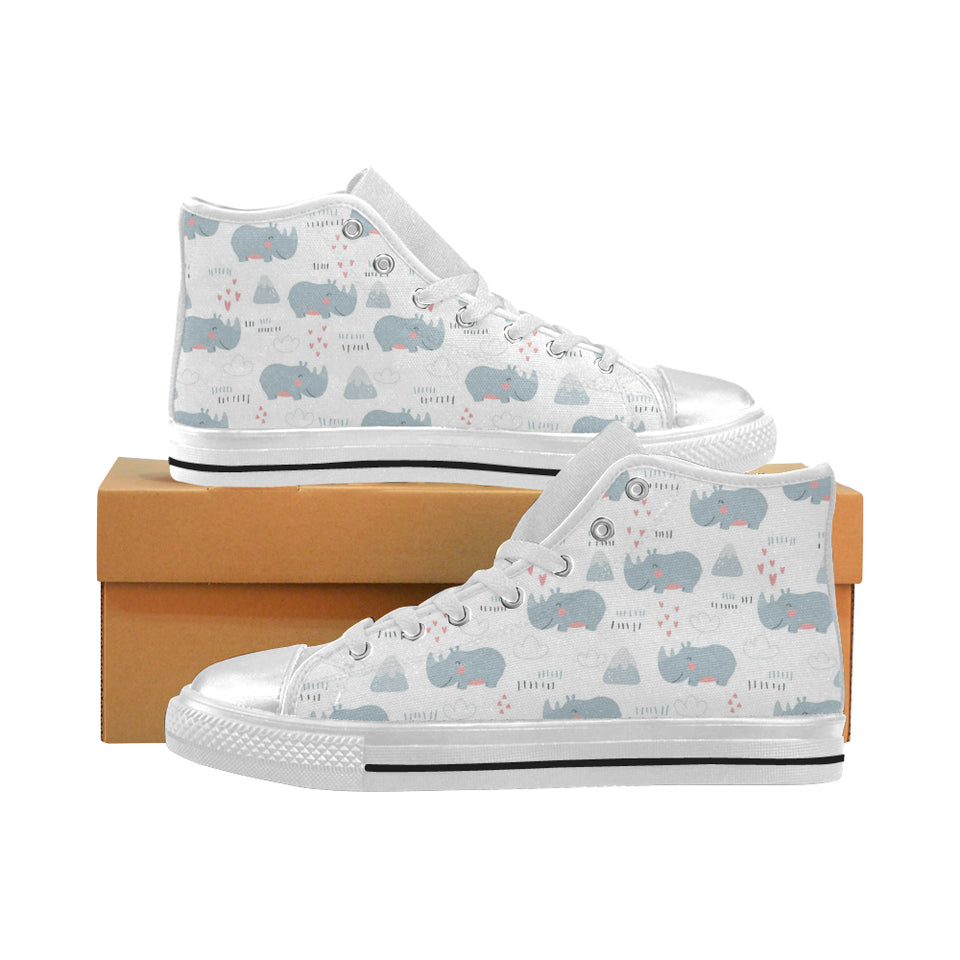 cute rhino heart pattern Women's High Top Canvas Shoes White