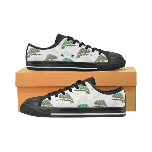 Chameleon lizard pattern Kids' Boys' Girls' Low Top Canvas Shoes Black